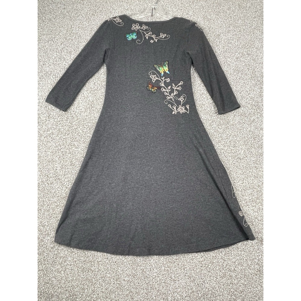 Johnny Was Dress Womens Sz XS Gray Boho Twist Front Embroidered Butterfly Casual - Picture 8 of 8